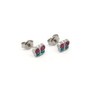 Butterfly Glitter Pink/ Turquoise Allergy-free Stainless Steel Ear Stud For Kids